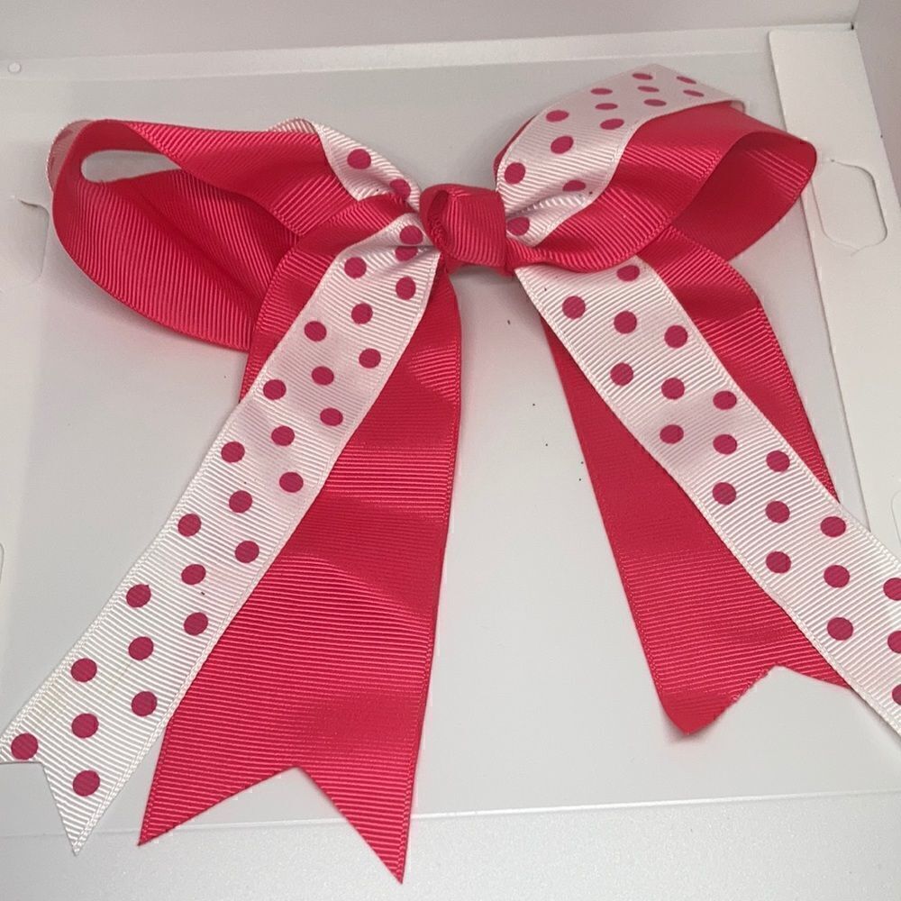 Pink polkadot white girls Large hair bow